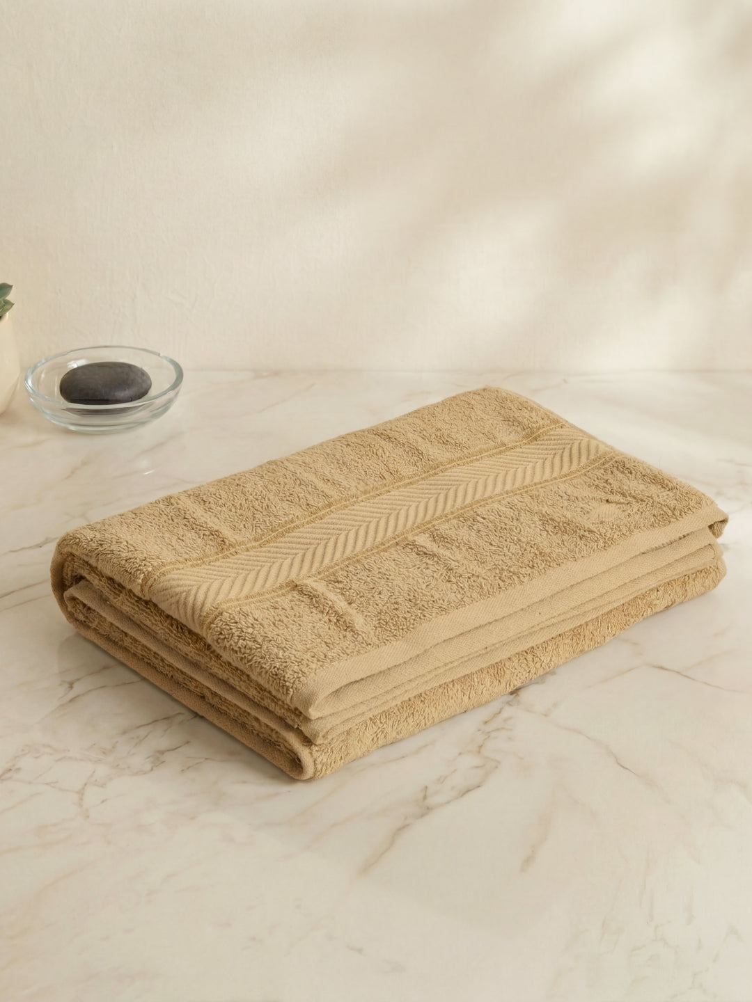 Premium Camel Brown 100% Cotton Solid 525 GSM Bath Towel Amber 1 Pc Pvc Pack