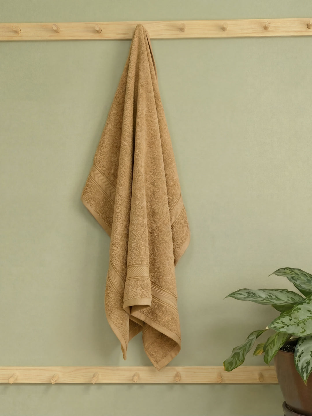 Premium Camel Brown 100% Cotton Solid 525 GSM Bath Towel Amber 1 Pc Pvc Pack