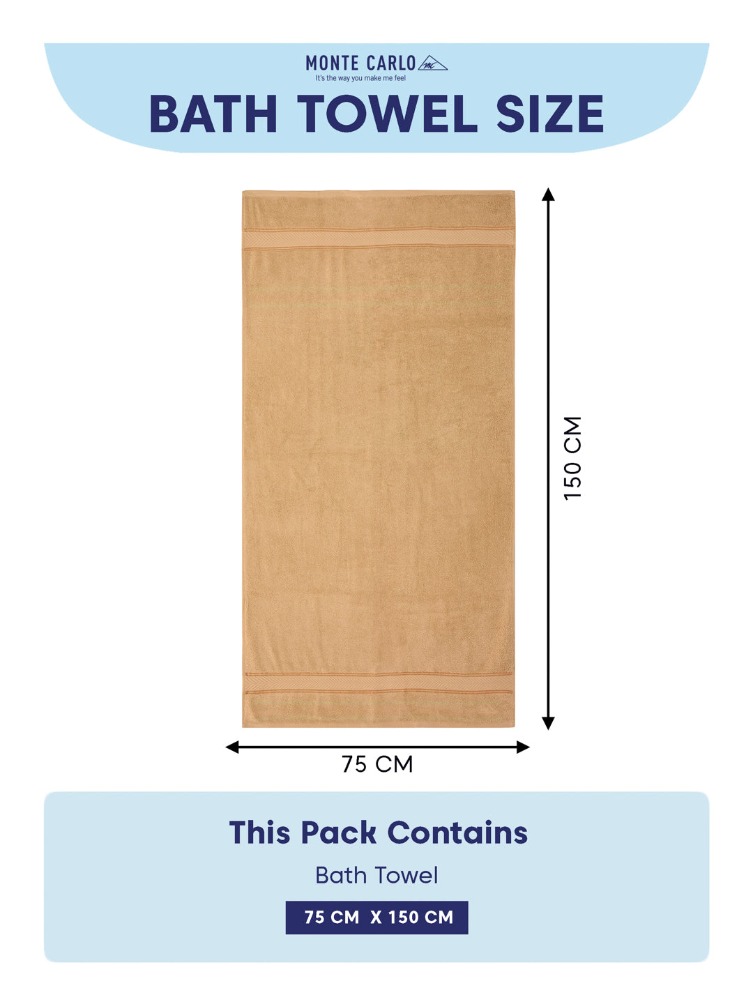 Premium Camel Brown 100% Cotton Solid 525 GSM Bath Towel Amber 1 Pc Pvc Pack