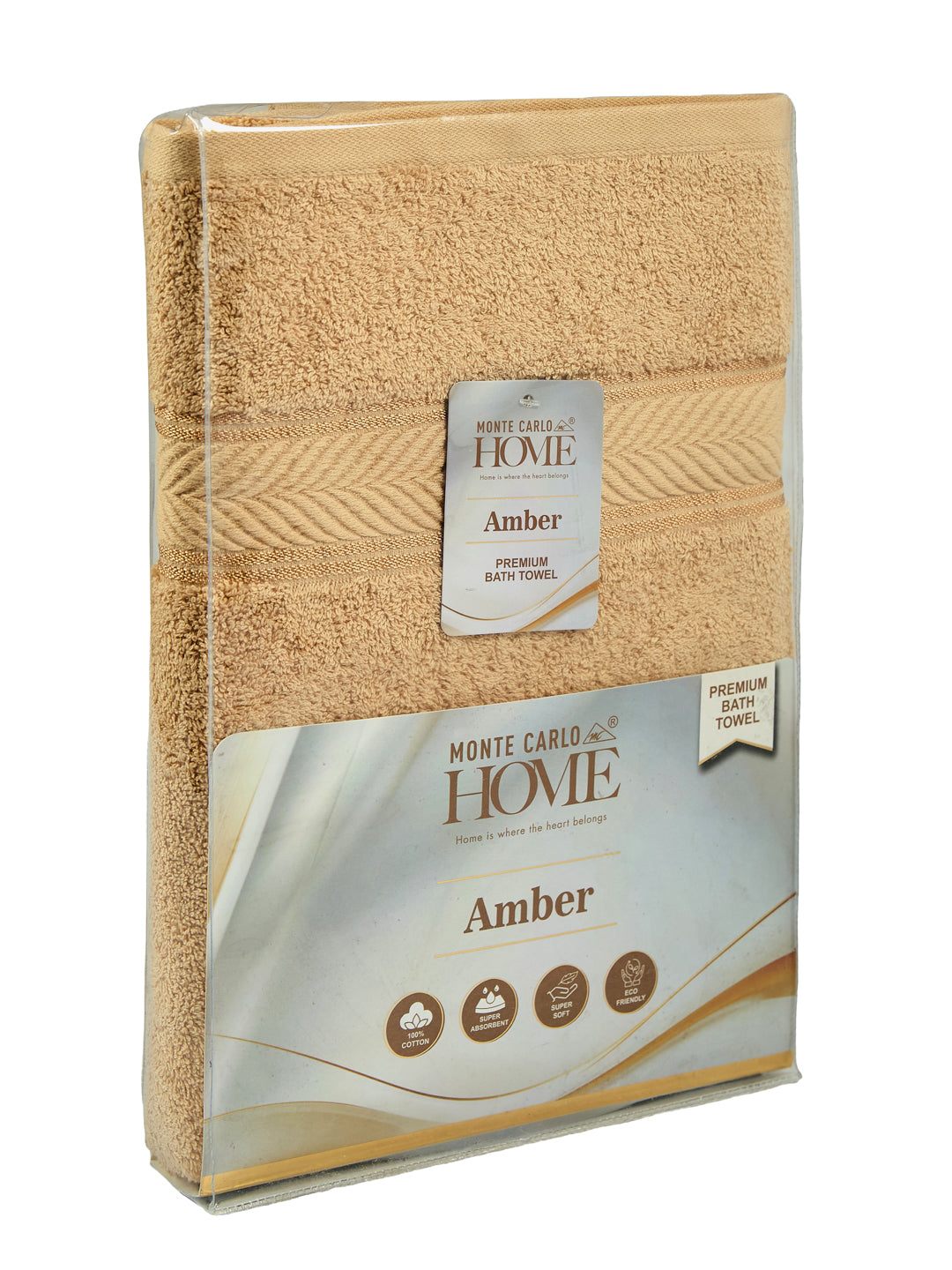 Premium Camel Brown 100% Cotton Solid 525 GSM Bath Towel Amber 1 Pc Pvc Pack