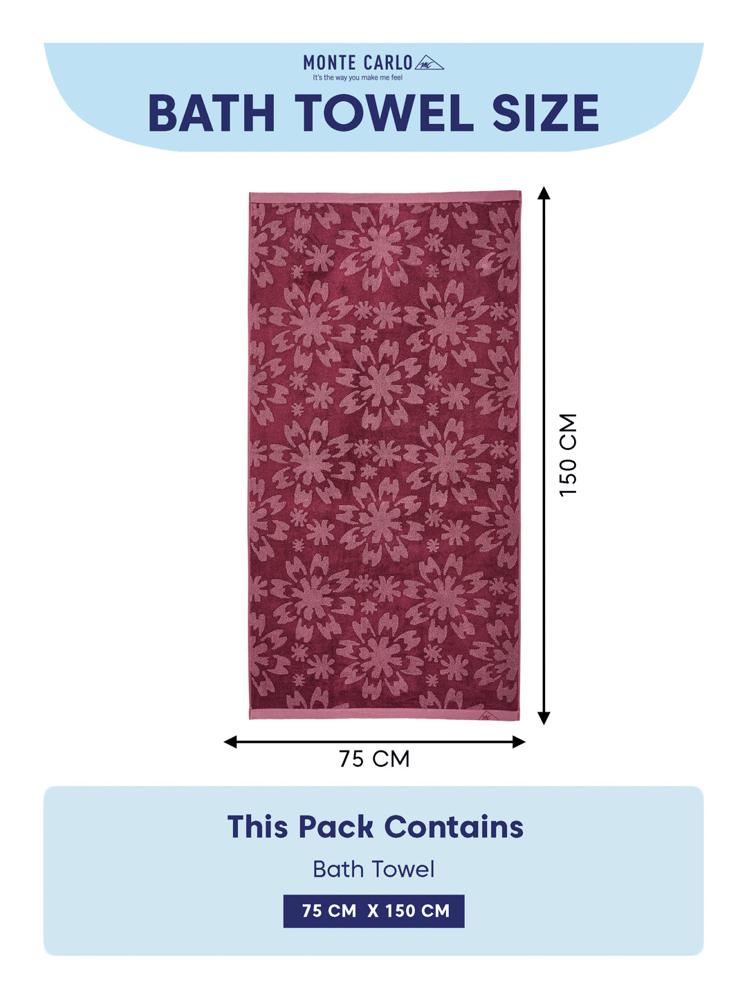 Luxury Burgundy Bamboo Cotton Self Design 630 GSM Bath Towel Eco Bamboo Bliss 1 Pc Pvc