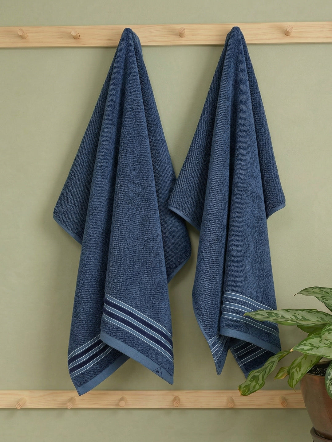Luxury Navy Blue Bamboo Cotton Self Design 630 GSM Bath Towel Eco Bamboo Bliss 1 Pc Pvc