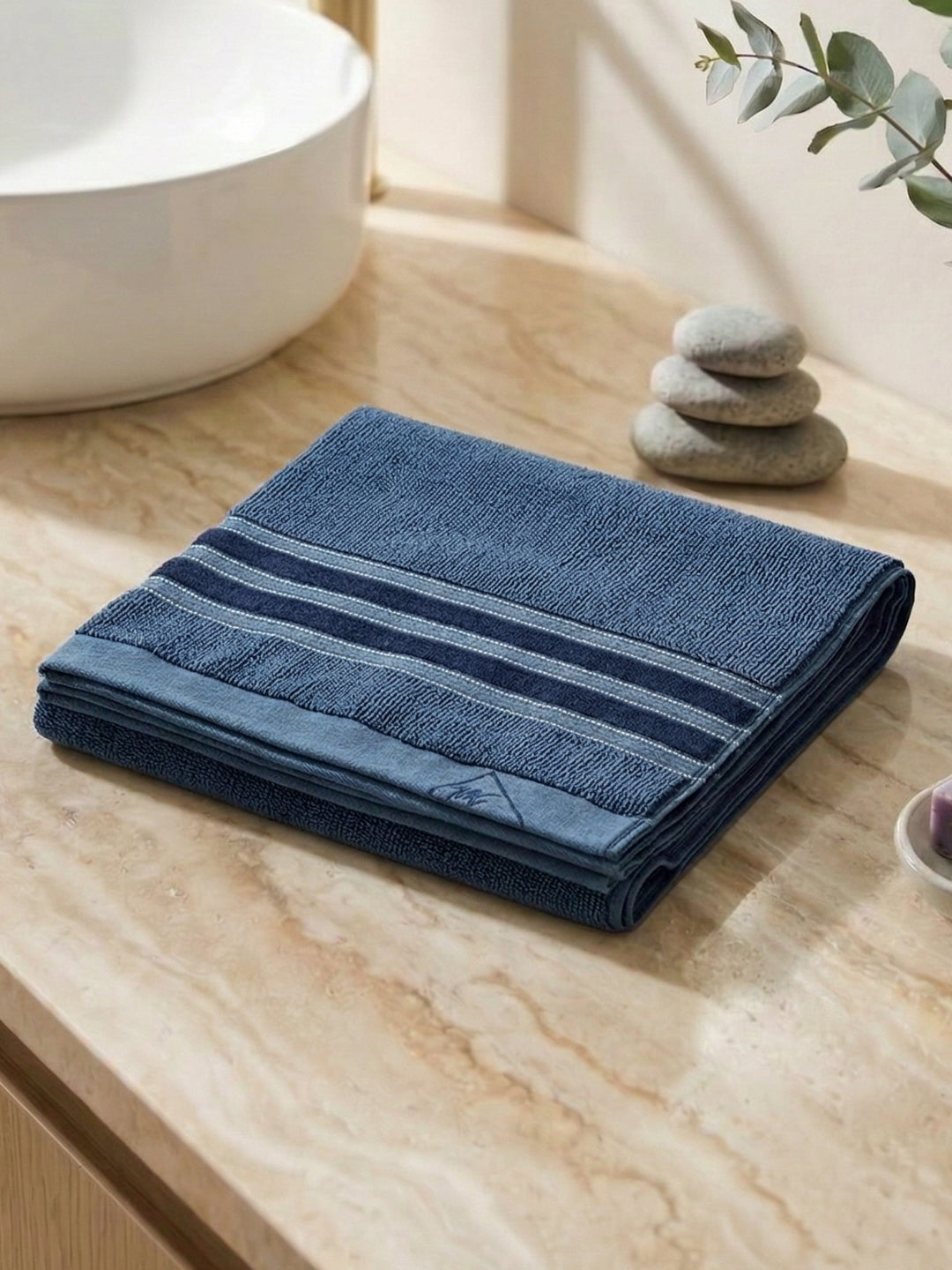 Luxury Navy Blue Bamboo Cotton Self Design 630 GSM Bath Towel Eco Bamboo Bliss 1 Pc Pvc