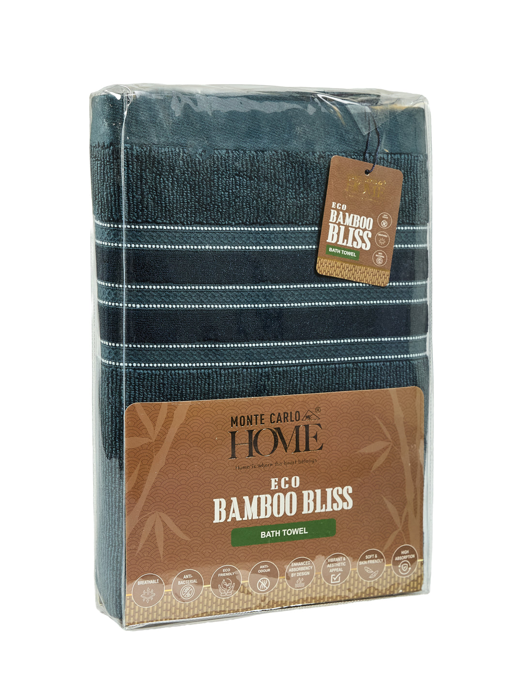 Luxury Navy Blue Bamboo Cotton Self Design 630 GSM Bath Towel Eco Bamboo Bliss 1 Pc Pvc
