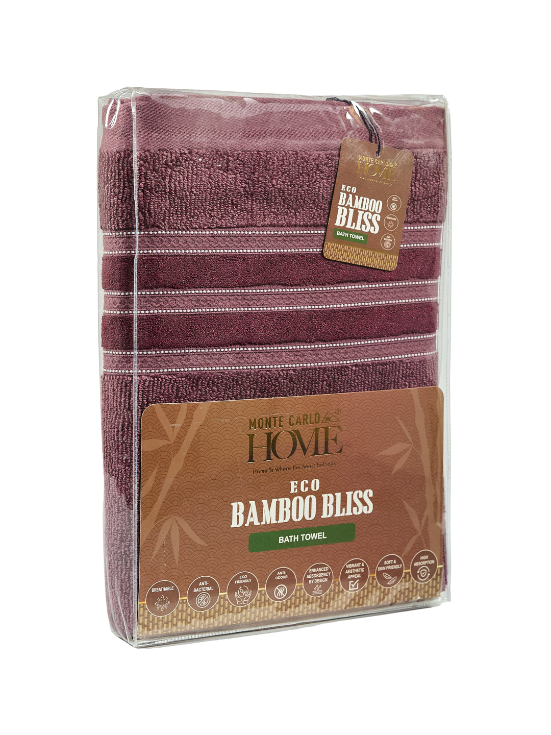 Luxury Burgundy Bamboo Cotton Self Design 630 GSM Bath Towel Eco Bamboo Bliss 1 Pc Pvc