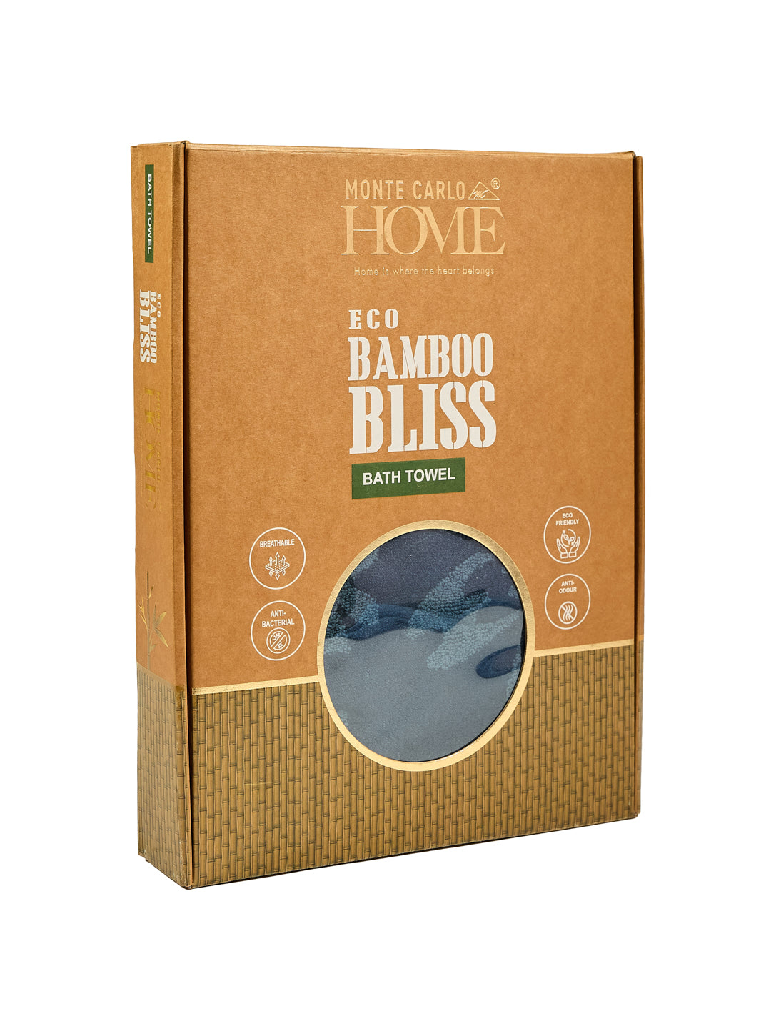 Luxury Navy Blue Bamboo Cotton Self Design 630 GSM Bath Towel Eco Bamboo Bliss 1 Pc Box Pack