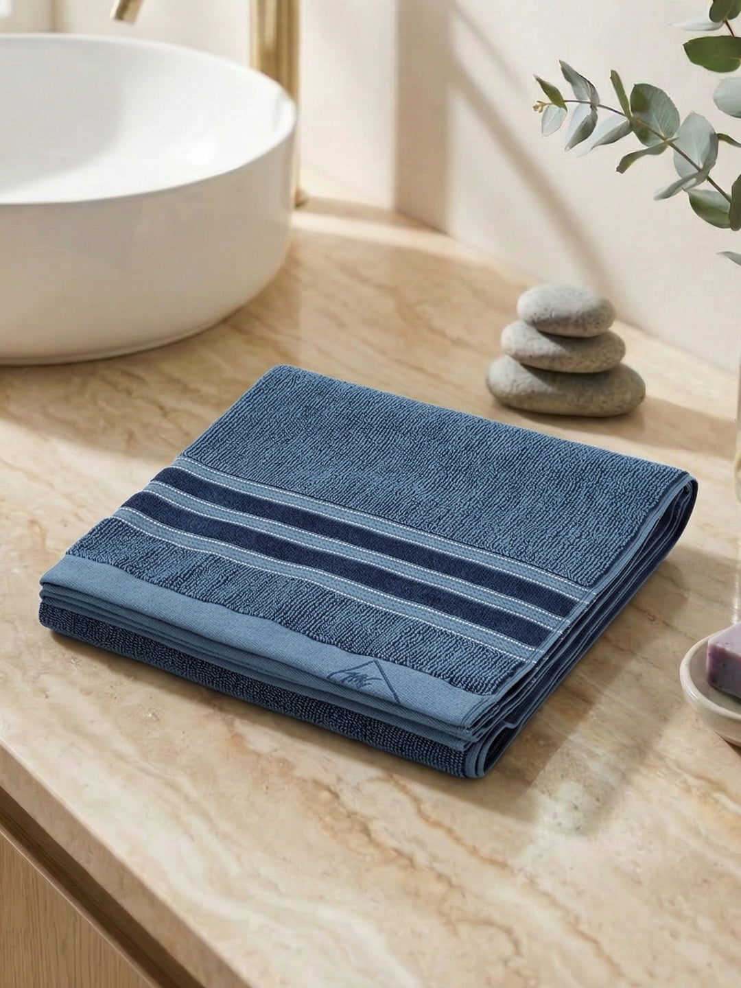 Luxury Navy Blue Bamboo Cotton Self Design 630 GSM Bath Towel Eco Bamboo Bliss 1 Pc Box Pack