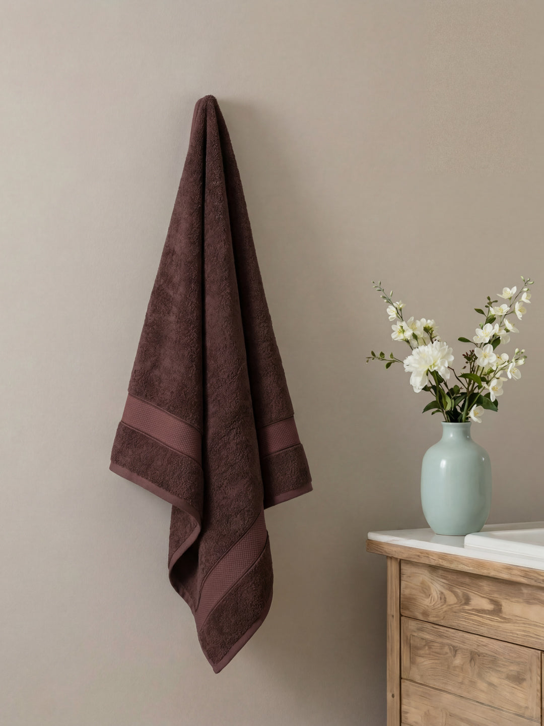 Luxury Brown Bamboo Cotton Solid 600 GSM Bath Towel Eco Bamboo 1 Pc Pvc Pack