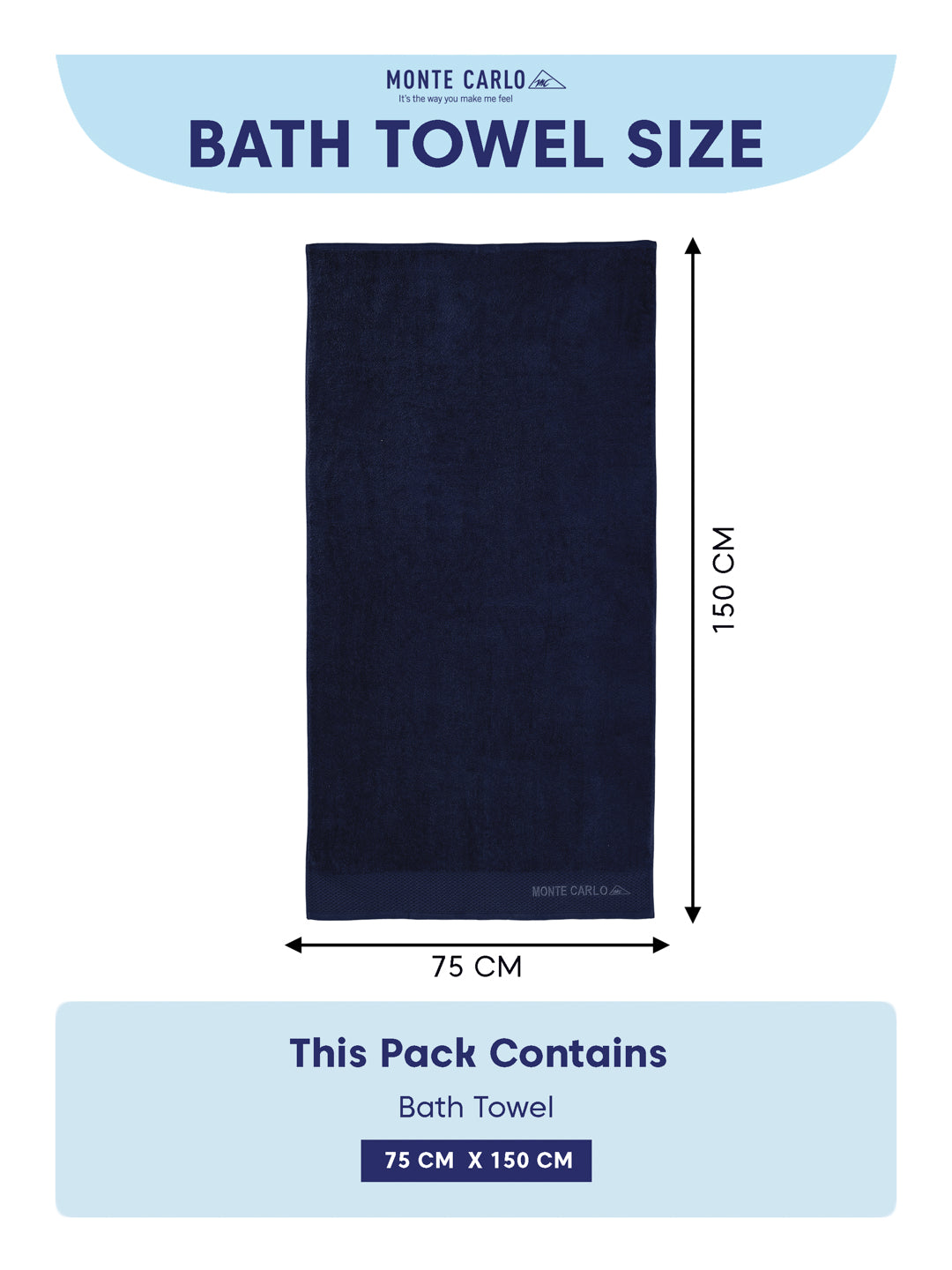 Luxury Navy Blue 100% Cotton Solid 650 GSM Bath Towel Egyptian 1 Pc Box Pack