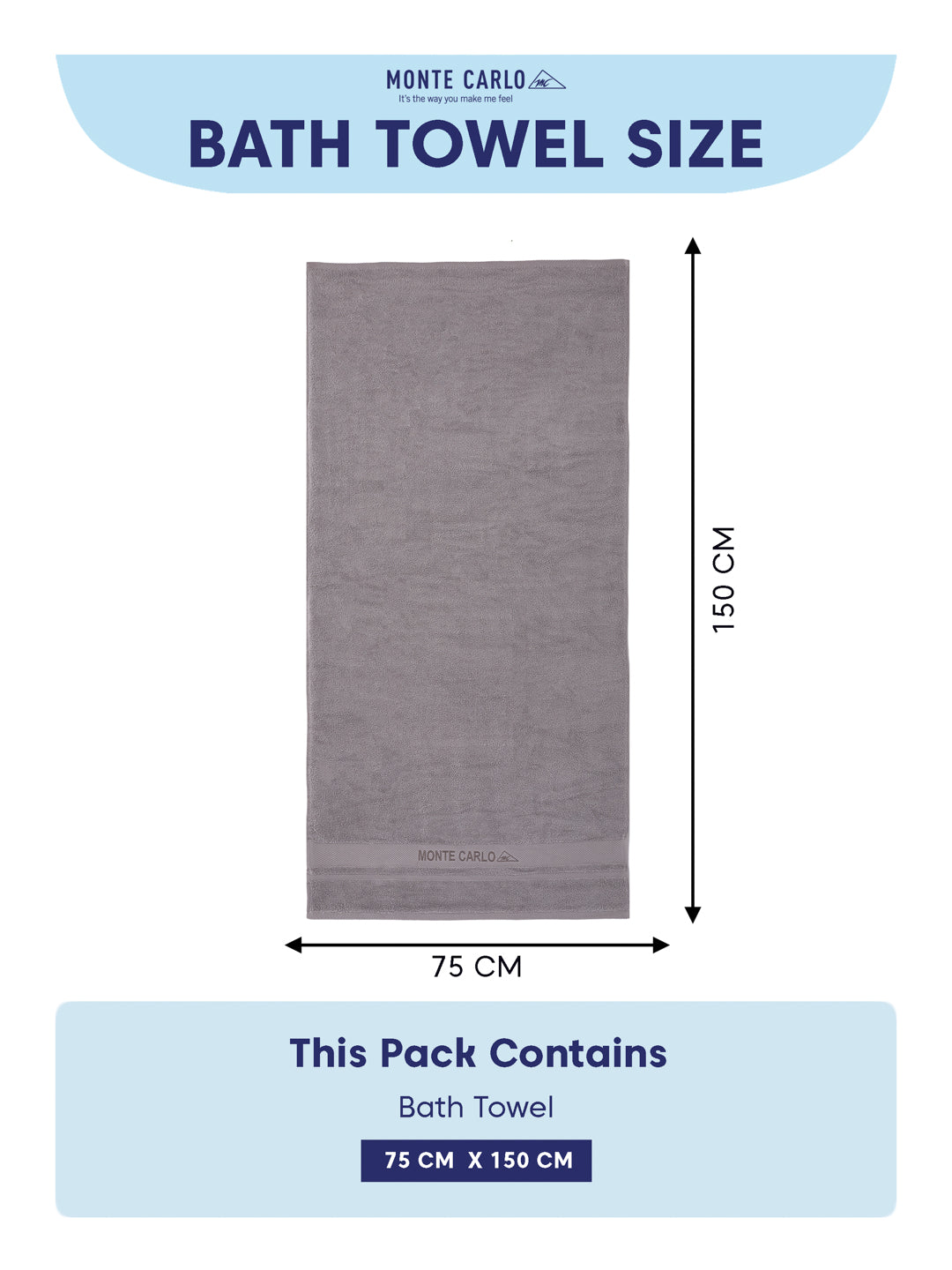 Luxury Light Grey 100% Cotton Solid 625 GSM Bath Towel Eusapia 1 Pc Box Pack
