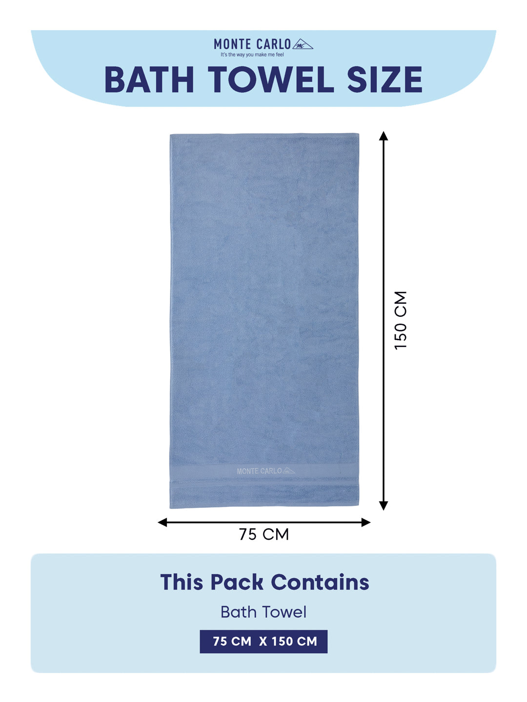 Luxury Light Blue 100% Cotton Solid 625 GSM Bath Towel Eusapia 1 Pc Box Pack