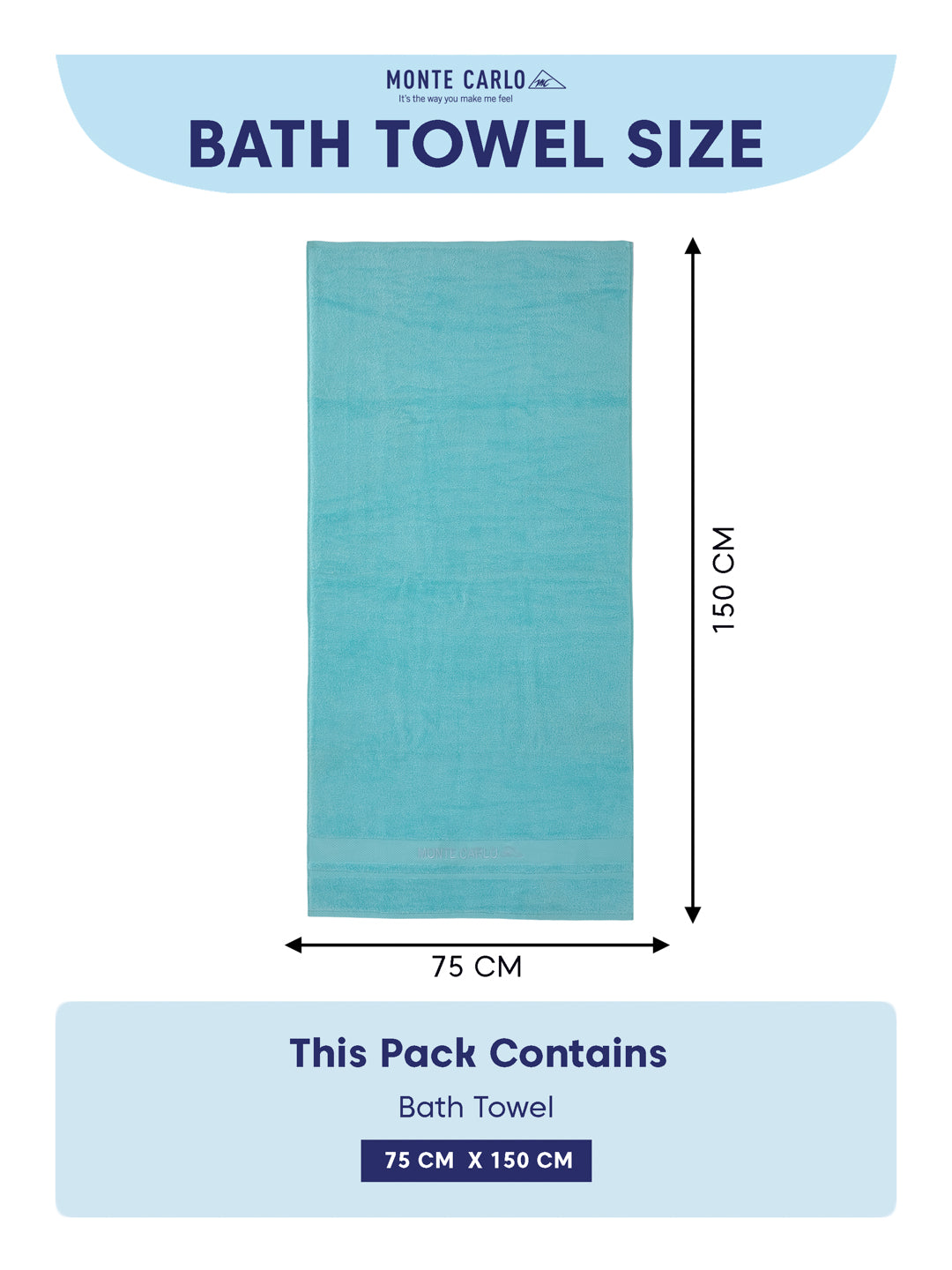 Luxury Aqua Blue 100% Cotton Solid 625 GSM Bath Towel Eusapia 1 Pc Box Pack