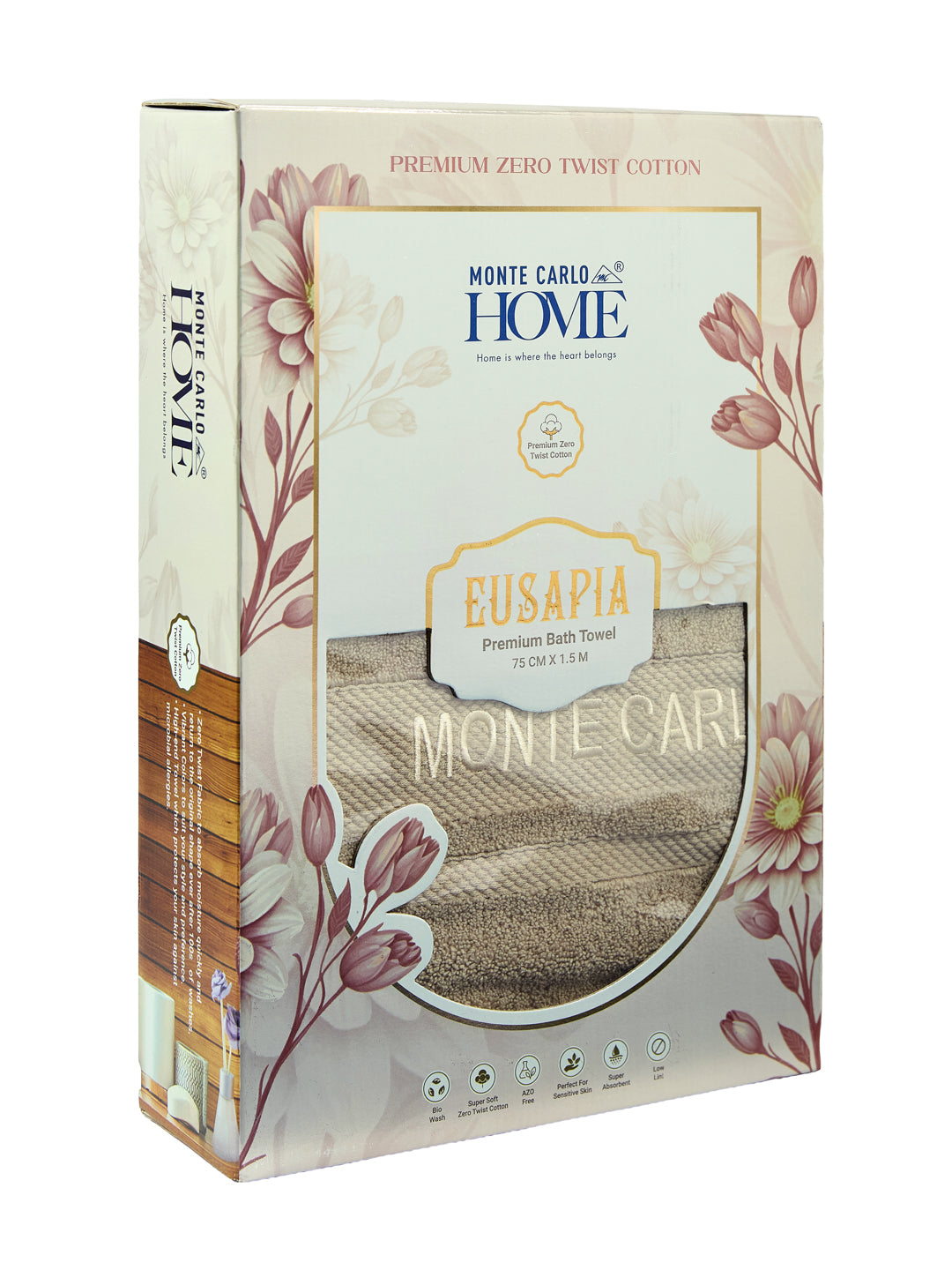 Luxury Beige 100% Cotton Solid 625 GSM Bath Towel Eusapia 1 Pc Box Pack
