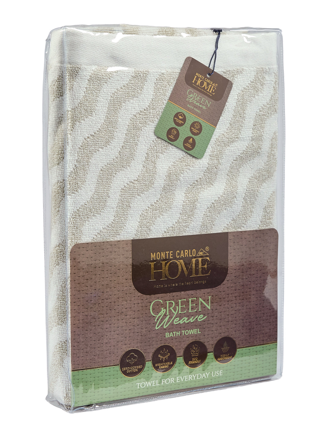 Premium Beige & White Pure Cotton Self Design 500 GSM Bath Towel 1 Piece (Green Weave Collection)