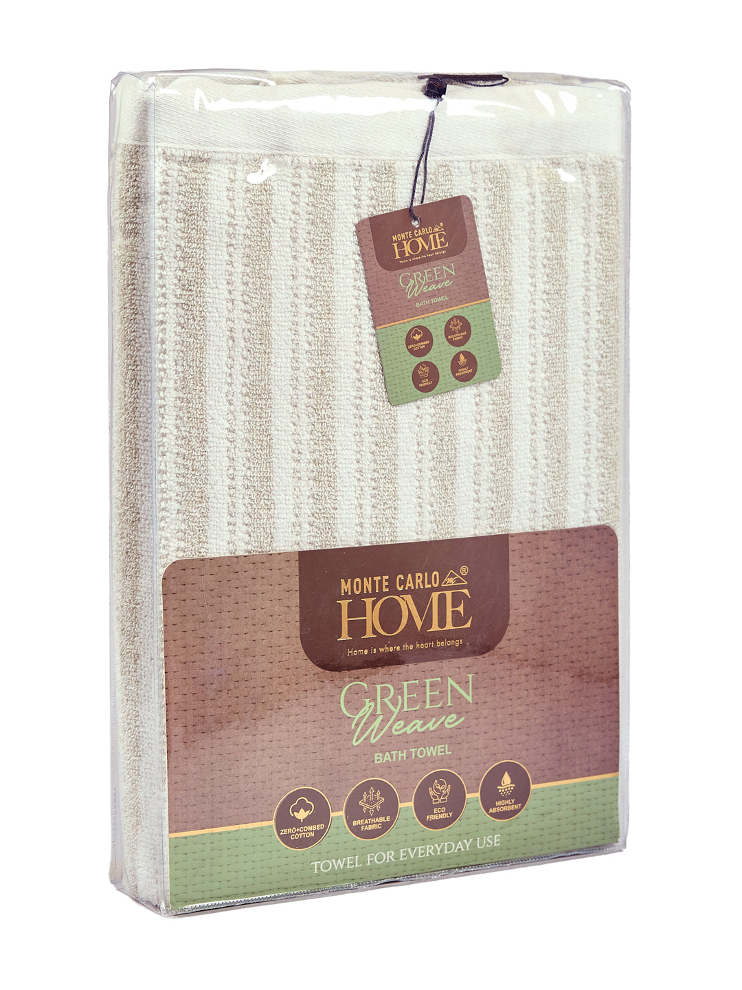 Premium Beige & White Pure Cotton Self Design 500 GSM Bath Towel 1 Piece (Green Weave Collection)