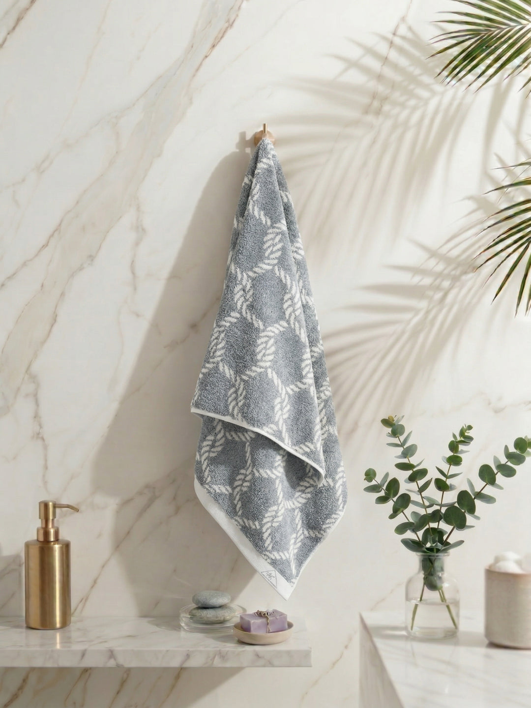 Premium Navy Blue & White Pure Cotton Self Design 500 GSM Bath Towel 1 Piece (Green Weave Collection)
