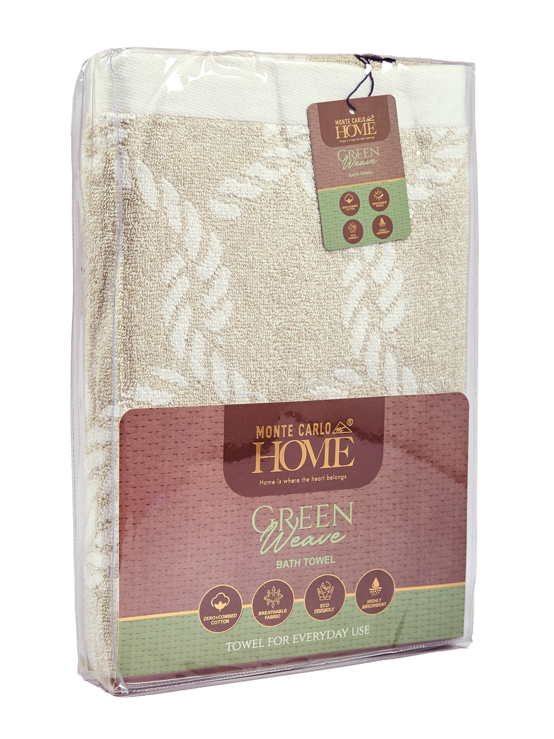 Premium Beige & White Pure Cotton Self Design 500 GSM Bath Towel 1 Piece (Green Weave Collection)