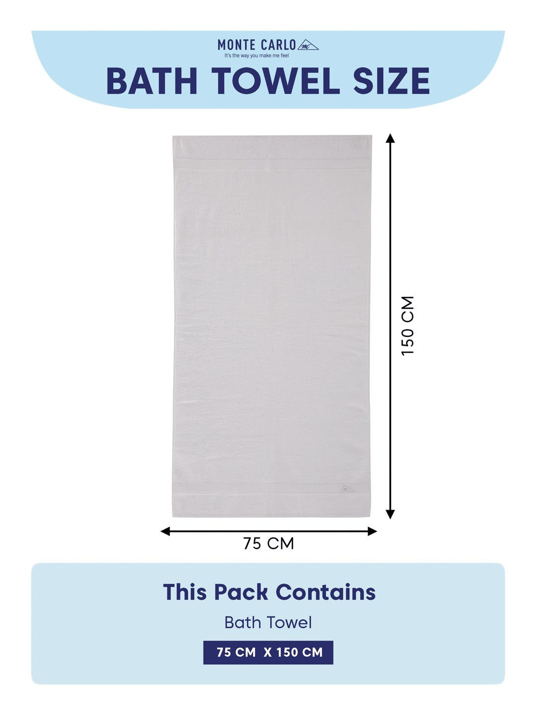 Premium White 100% Cotton Solid 525 GSM Bath Towel Iris 1 Pc Pvc Pack
