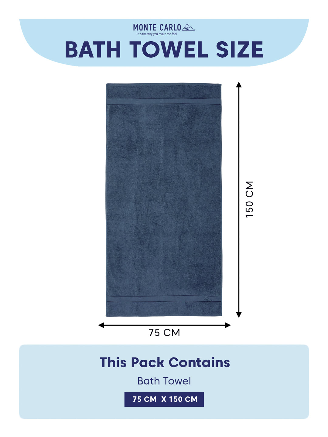 Premium Mallard Blue 100% Cotton Solid 525 GSM Bath Towel Iris 1 Pc Pvc Pack