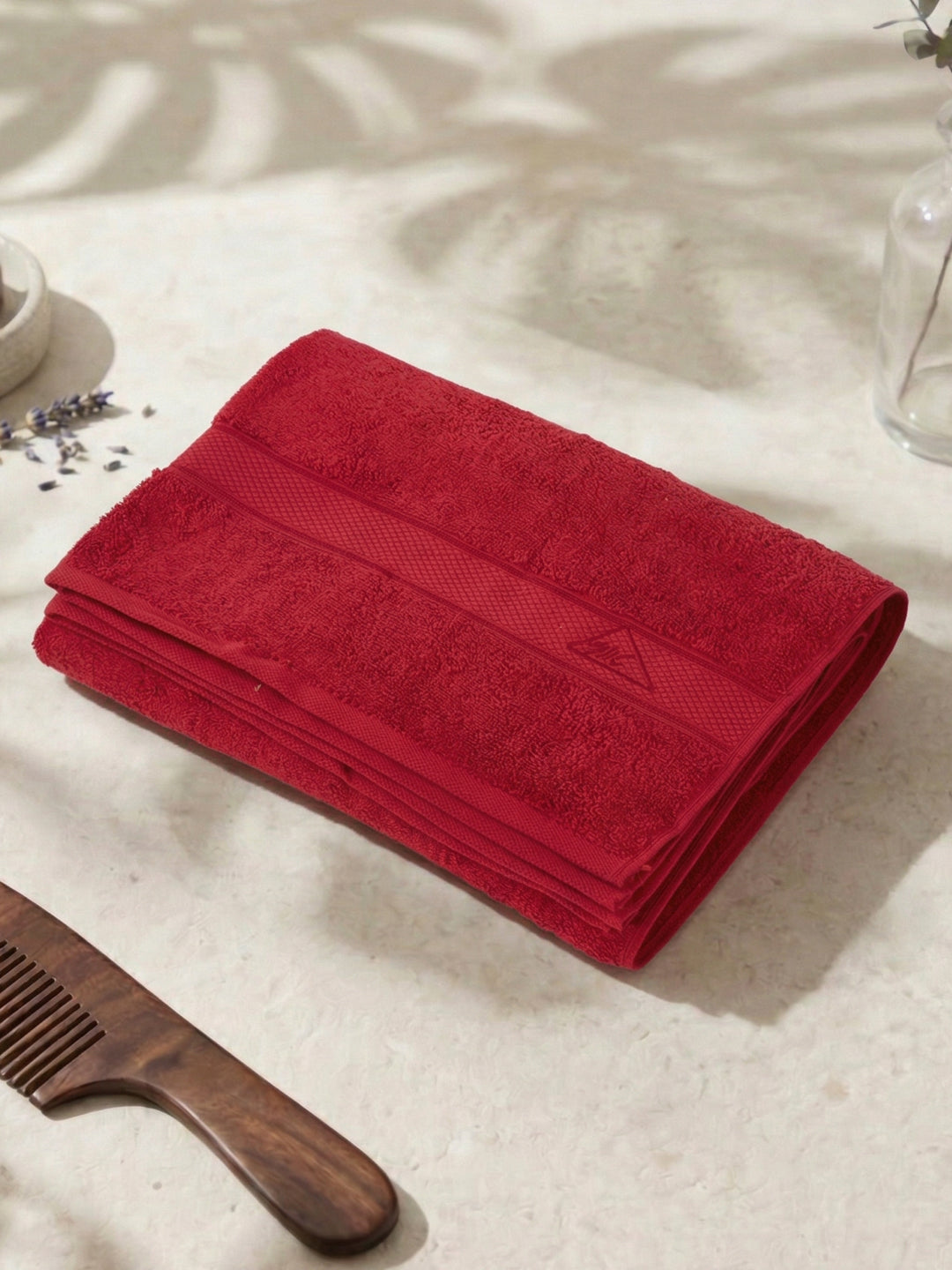 Premium Red 100% Cotton Solid 525 GSM Bath Towel Iris 1 Pc Pvc Pack