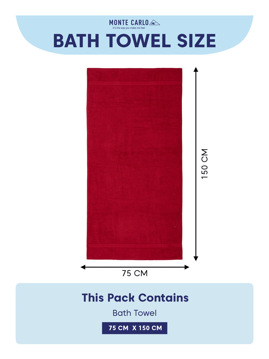 Premium Red 100% Cotton Solid 525 GSM Bath Towel Iris 1 Pc Pvc Pack