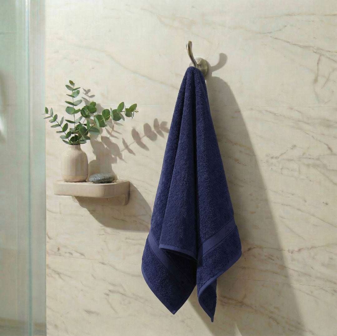Premium Blue 100% Cotton Solid 525 GSM Bath Towel Iris 1 Pc Pvc Pack
