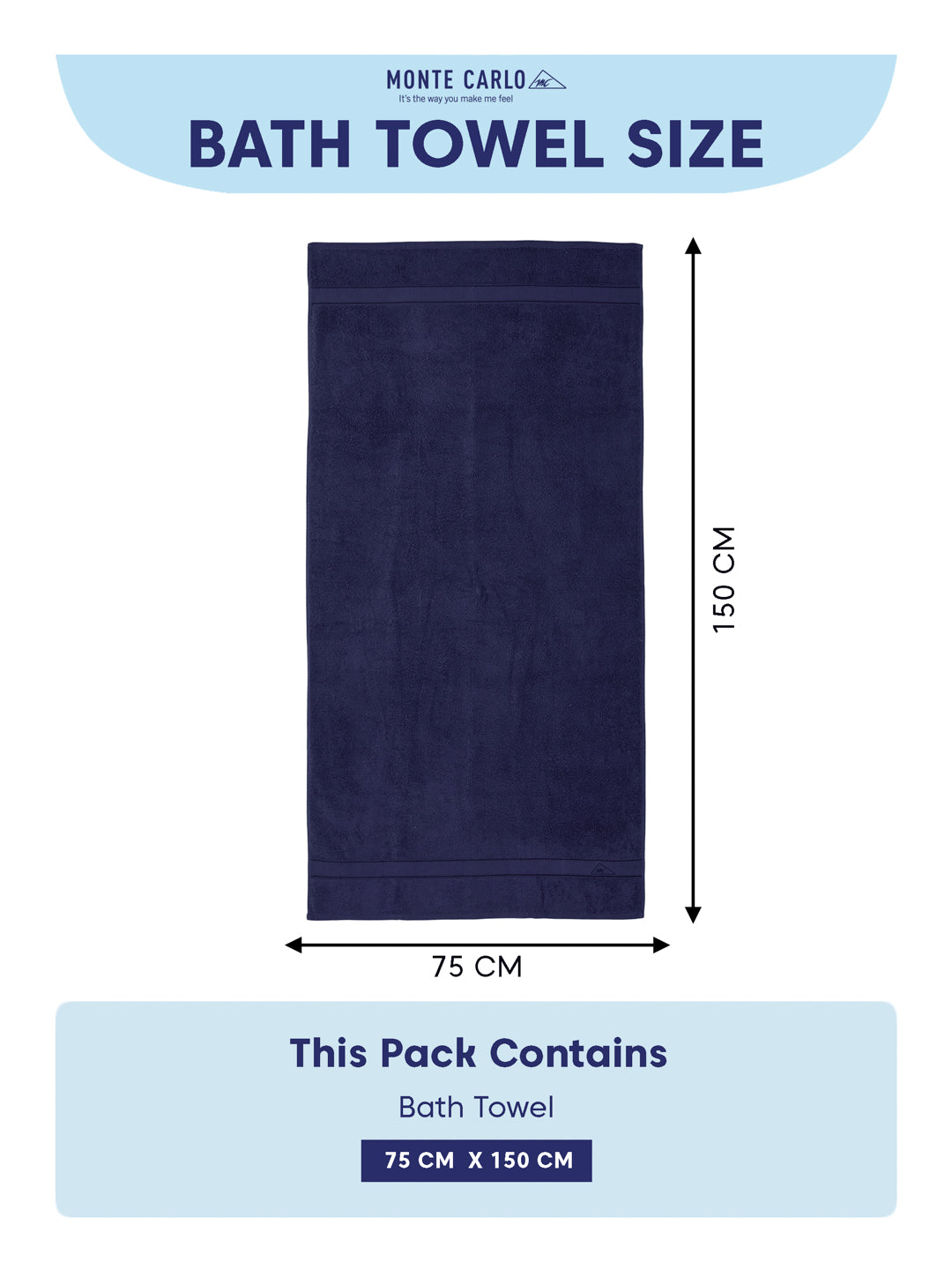 Premium Blue 100% Cotton Solid 525 GSM Bath Towel Iris 1 Pc Pvc Pack