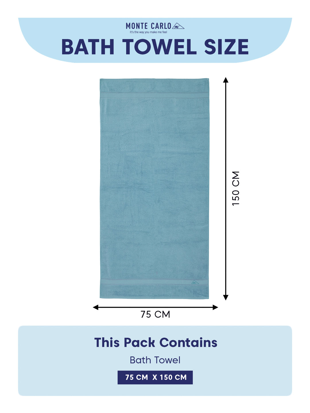 Premium Sky Blue 100% Cotton Solid 525 GSM Bath Towel Iris 1 Pc Pvc Pack
