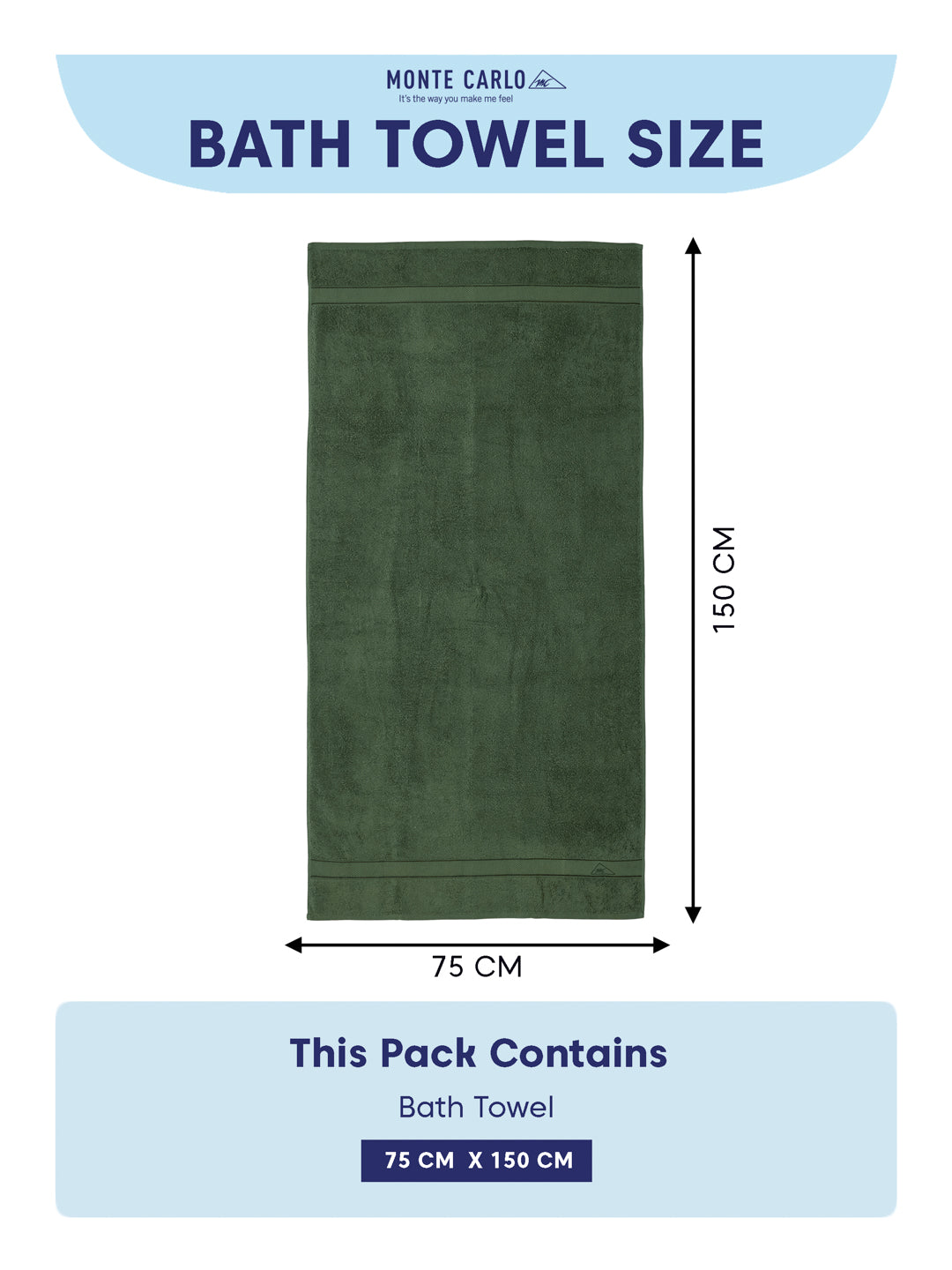 Premium Green 100% Cotton Solid 525 GSM Bath Towel Iris 1 Pc Pvc Pack
