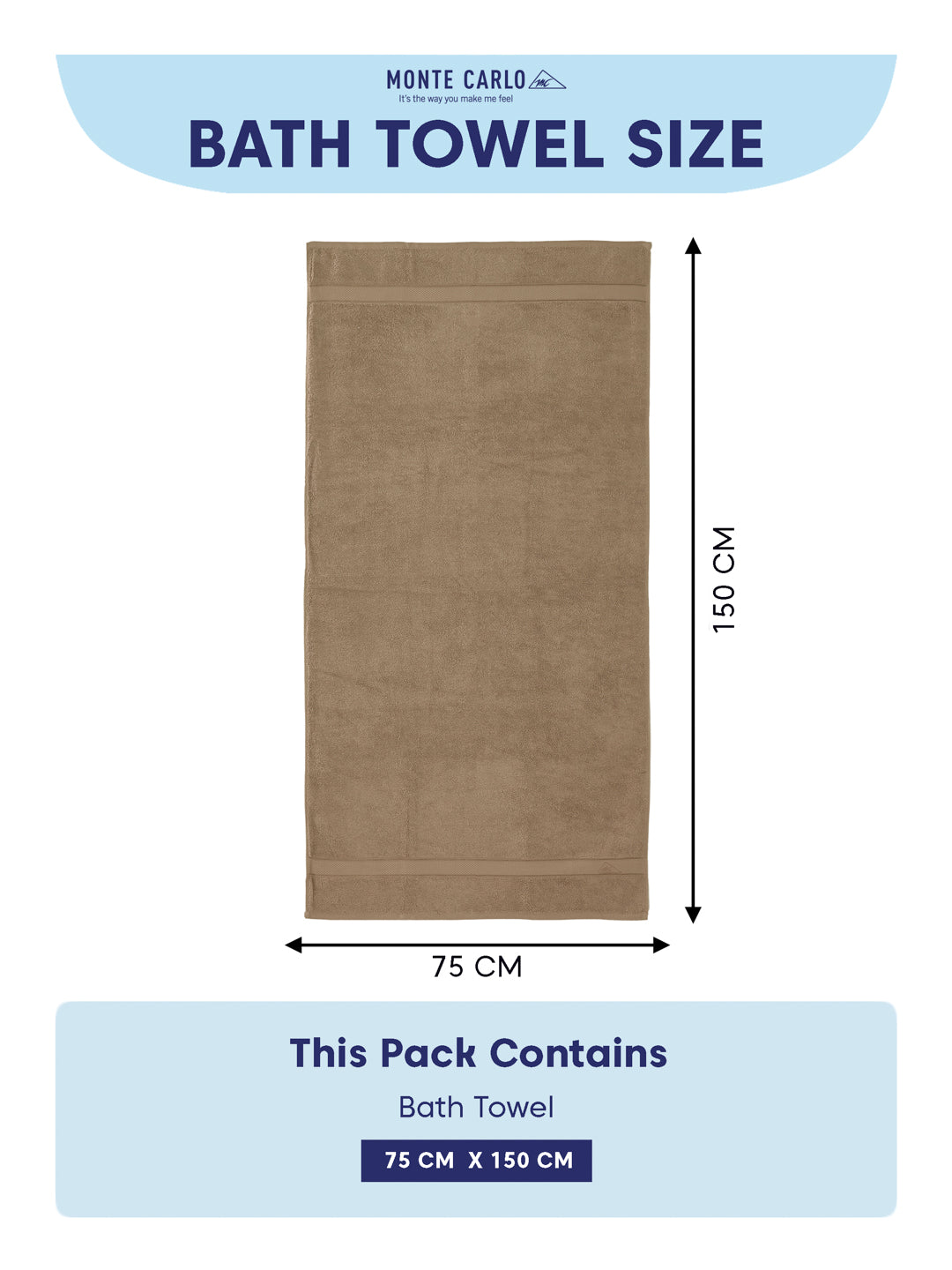 Premium Beige 100% Cotton Solid 525 GSM Bath Towel Iris 1 Pc Pvc Pack