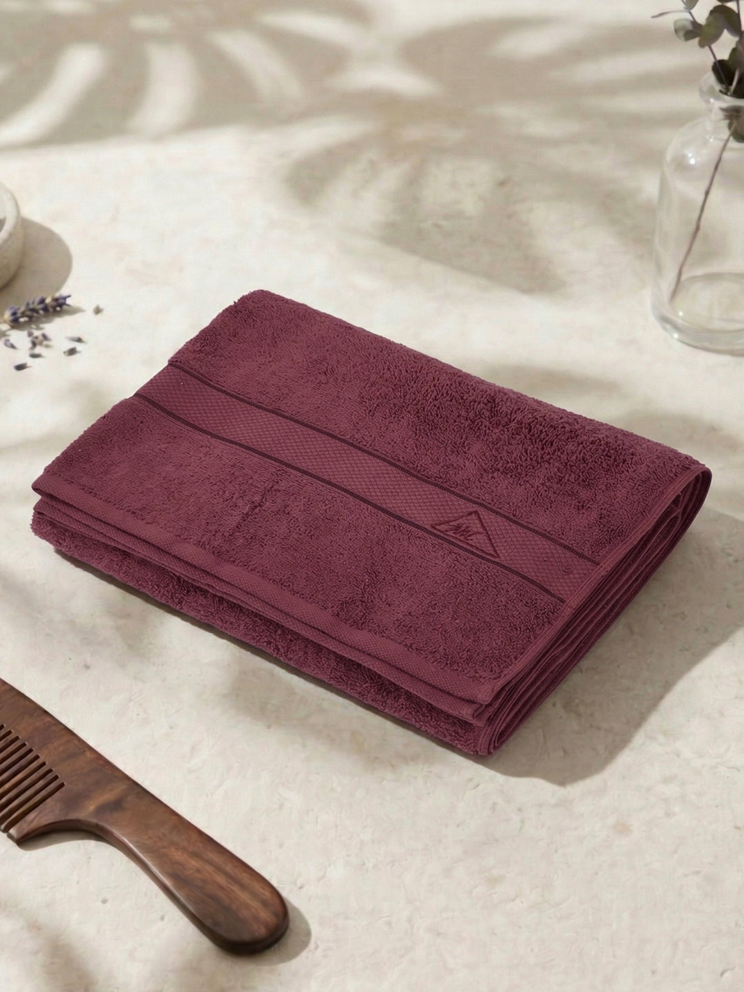 Premium Maroon 100% Cotton Solid 525 GSM Bath Towel Iris 1 Pc Pvc Pack