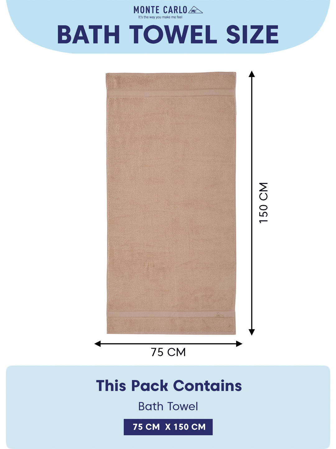 Premium Beige 100% Cotton Solid 525 GSM Bath Towel Iris 1 Pc Pvc Pack