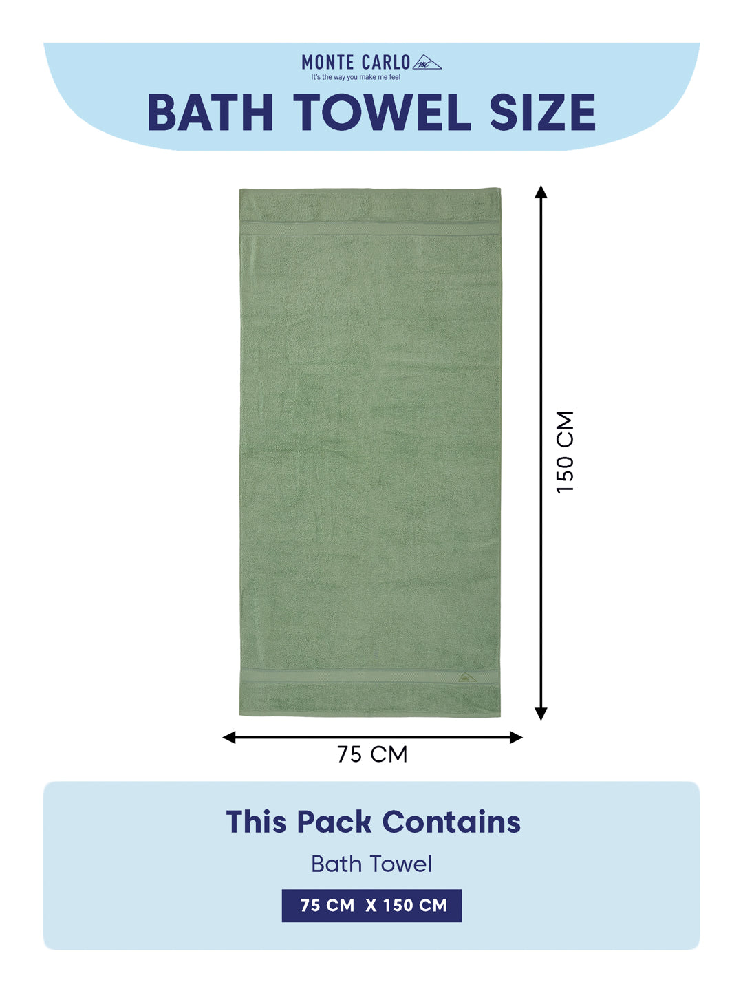 Premium Green 100% Cotton Solid 525 GSM Bath Towel Iris 1 Pc Pvc Pack