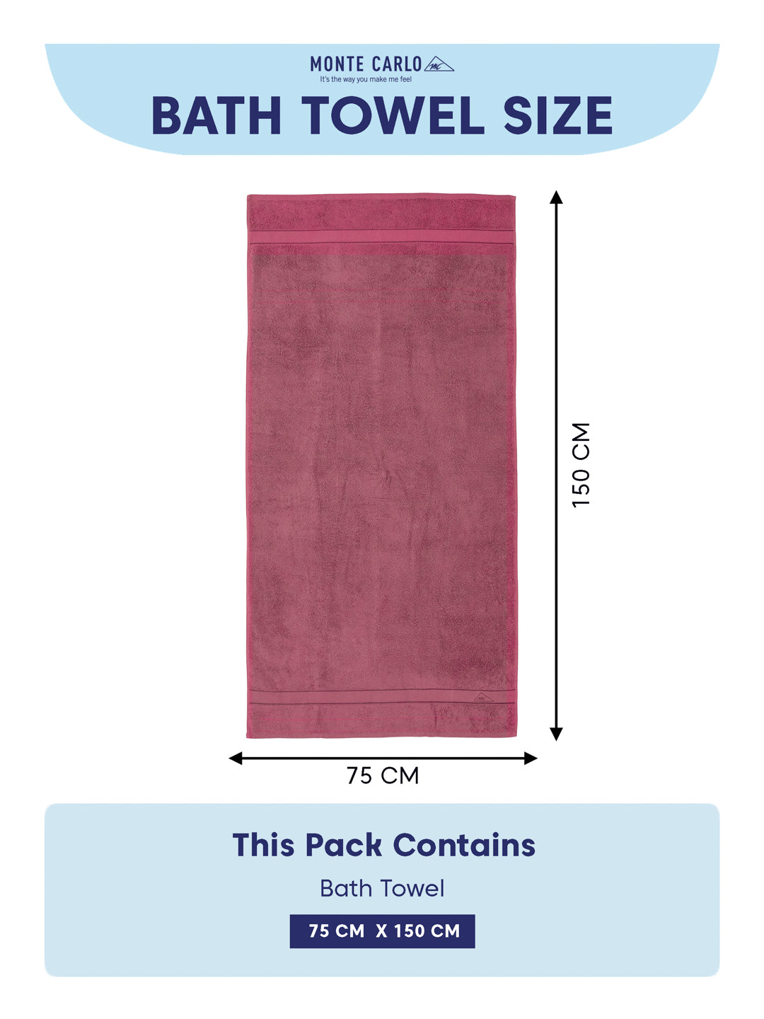 Premium Dusty Rose 100% Cotton Solid 525 GSM Bath Towel Iris 1 Pc Pvc Pack