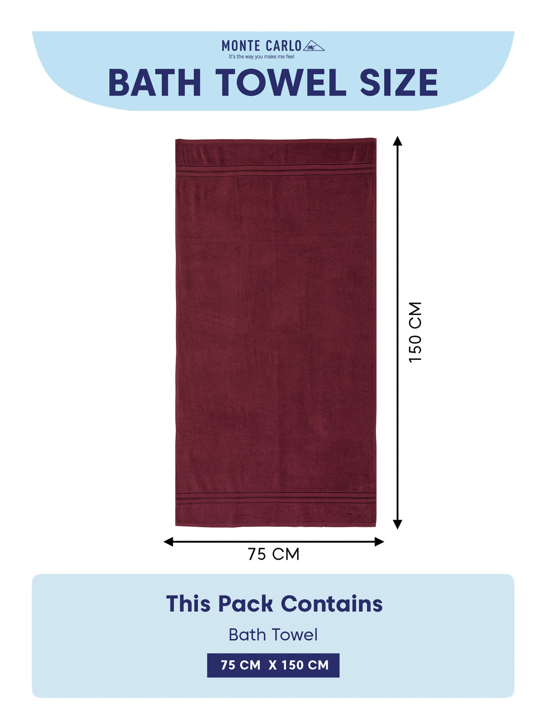 Essential Maroon 100% Cotton Solid 400 GSM Bath Towel Jasper 1 Pc Pvc Pack