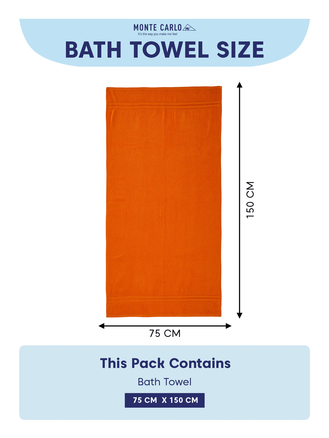 Essential Orange 100% Cotton Solid 400 GSM Bath Towel Jasper 1 Pc Pvc Pack