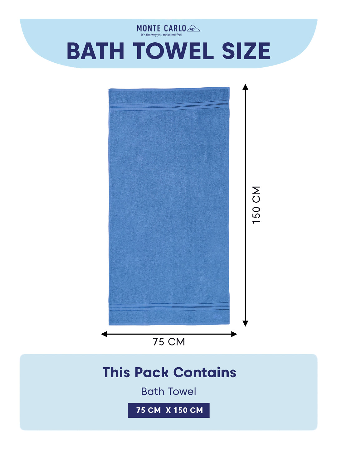 Essential Blue 100% Cotton Solid 400 GSM Bath Towel Jasper 1 Pc Pvc Pack