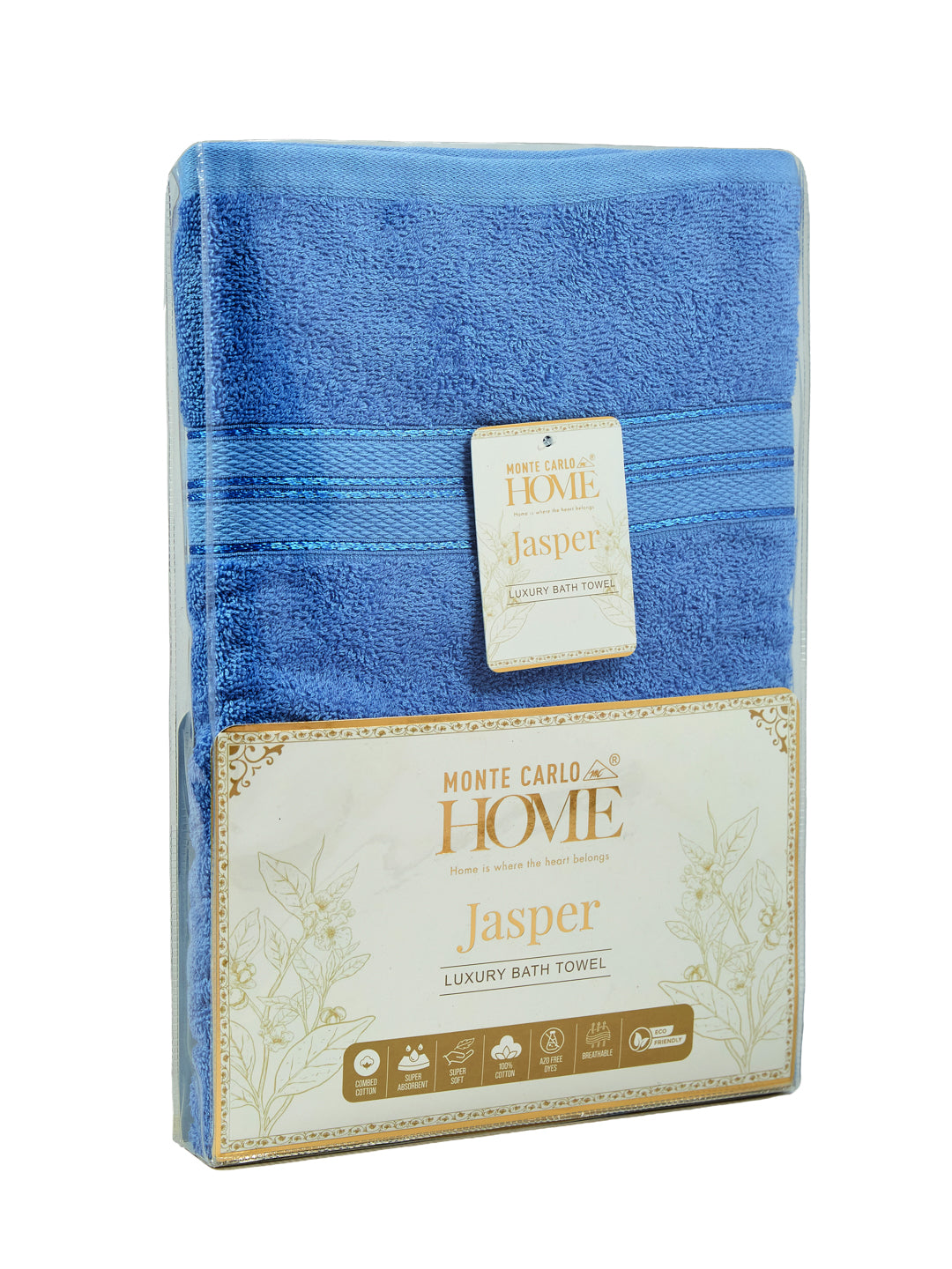 Essential Blue 100% Cotton Solid 400 GSM Bath Towel Jasper 1 Pc Pvc Pack