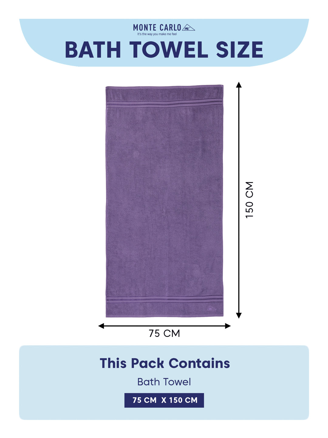 Essential Purple 100% Cotton Solid 400 GSM Bath Towel Jasper 1 Pc Pvc Pack
