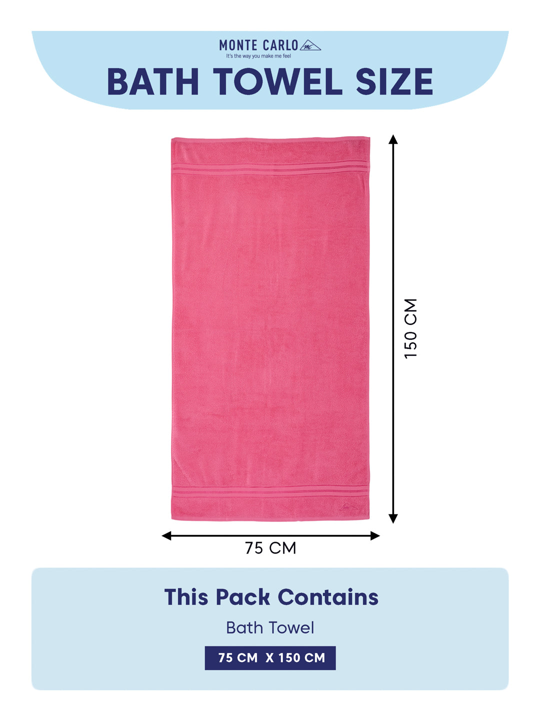 Essential Pink 100% Cotton Solid 400 GSM Bath Towel Jasper 1 Pc Pvc Pack