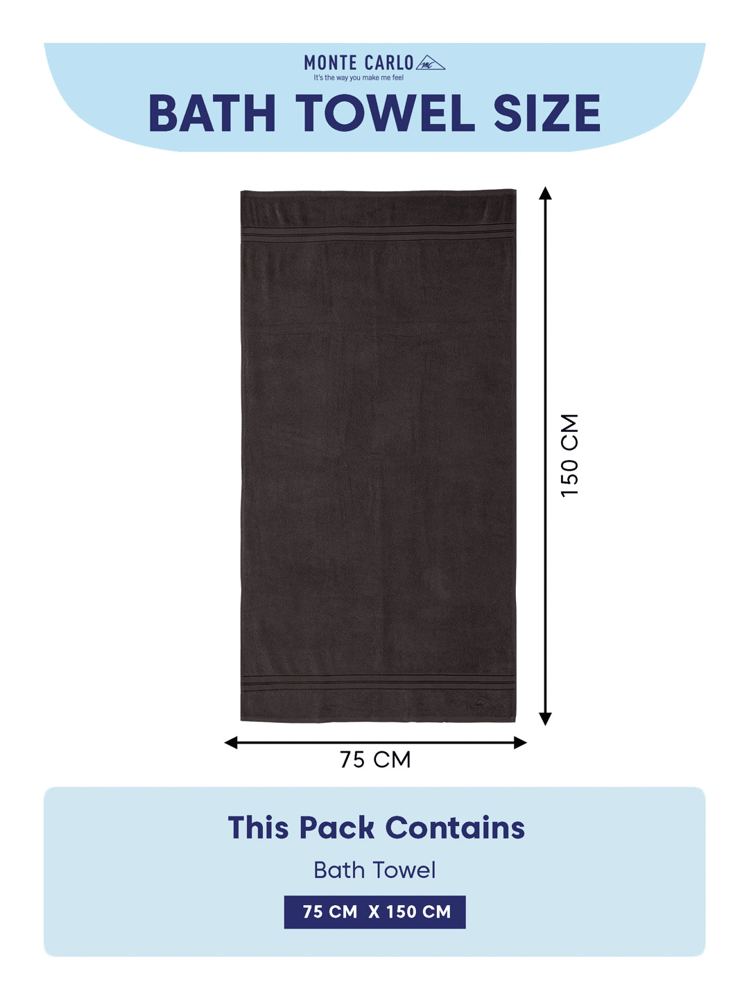 Essential Grey 100% Cotton Solid 400 GSM Bath Towel Jasper 1 Pc Pvc Pack
