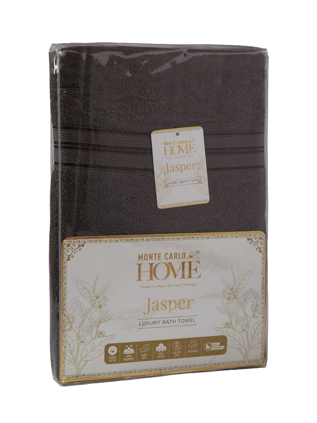 Essential Grey 100% Cotton Solid 400 GSM Bath Towel Jasper 1 Pc Pvc Pack