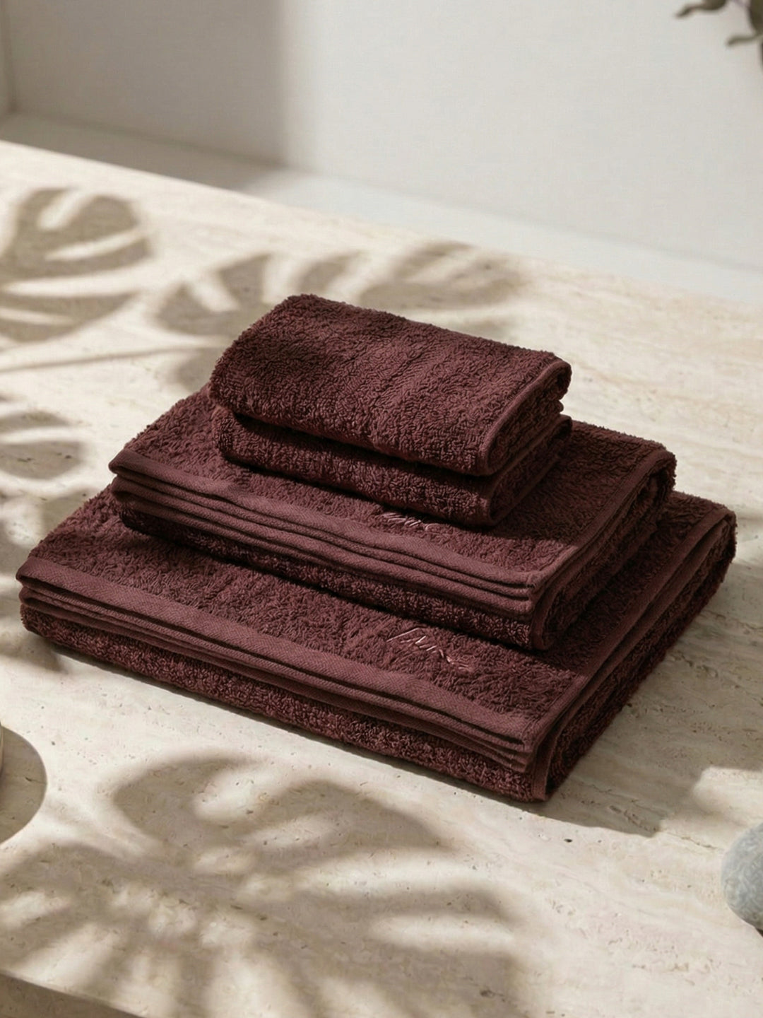 Brown 100% Cotton Solid 380 GSM Bath Towel Jazz 4 Pc Set Gifting Box Pack