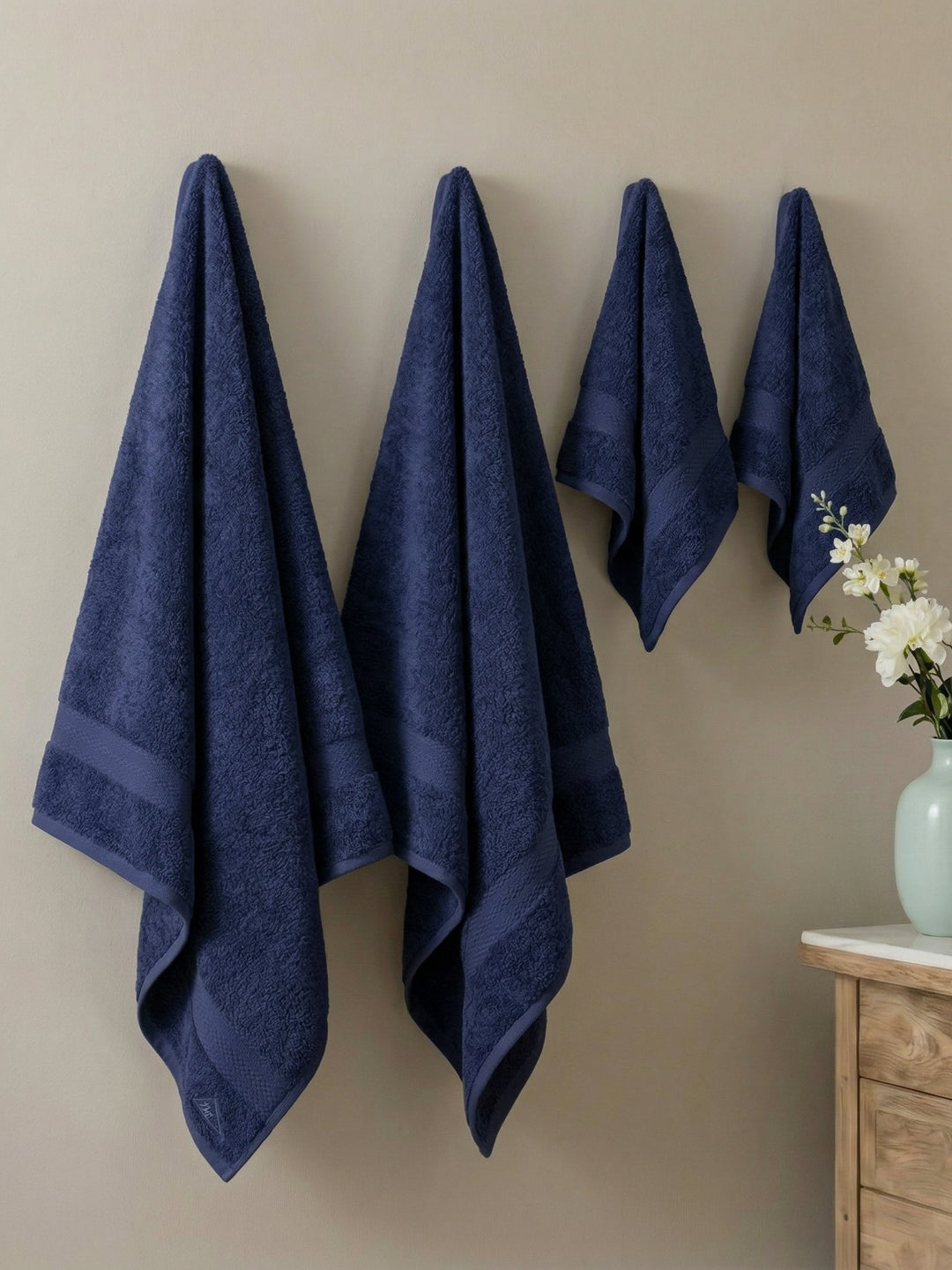 Insignia Blue 100% Cotton Solid 380 GSM Bath Towel Jazz 4 Pc Set Gifting Box Pack