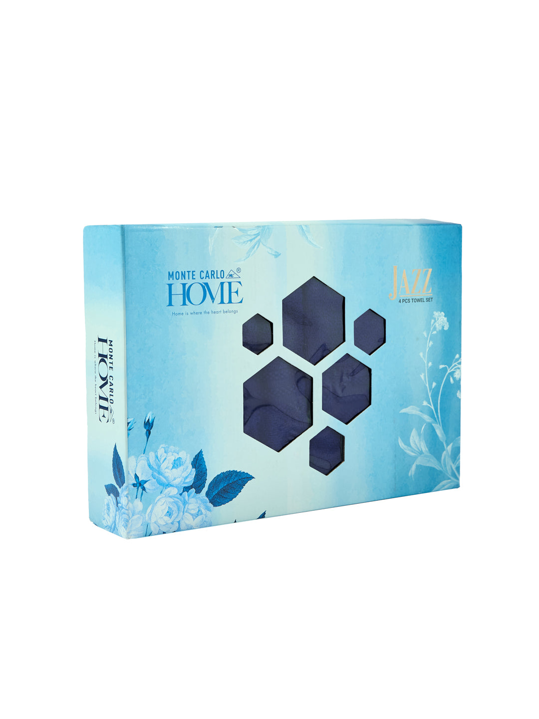 Insignia Blue 100% Cotton Solid 380 GSM Bath Towel Jazz 4 Pc Set Gifting Box Pack