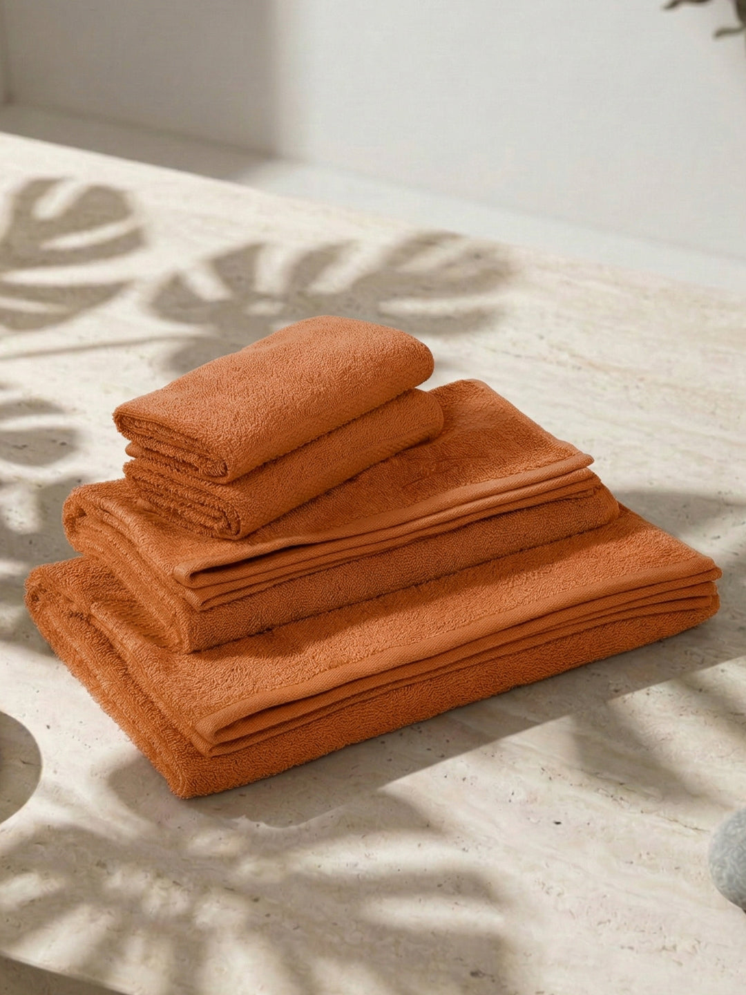 Orange 100% Cotton Solid 380 GSM Bath Towel Jazz 4 Pc Set Gifting Box Pack