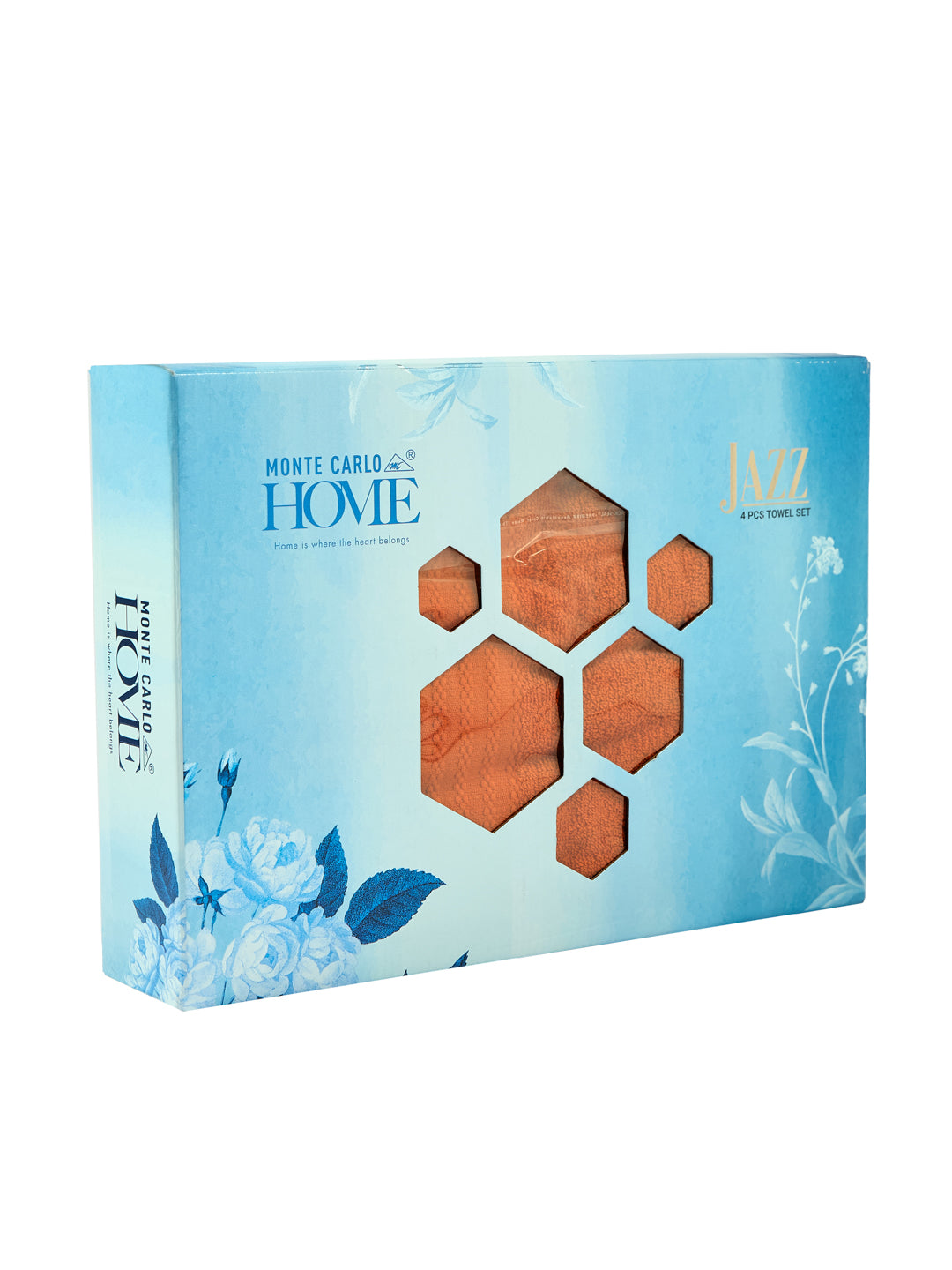 Orange 100% Cotton Solid 380 GSM Bath Towel Jazz 4 Pc Set Gifting Box Pack