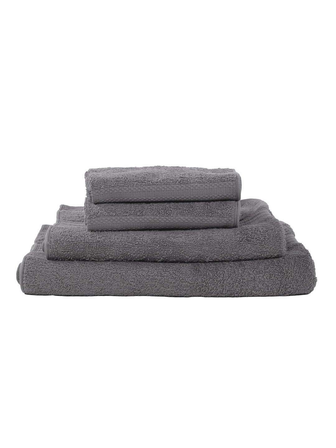 Grey 100% Cotton Solid 380 GSM Bath Towel Jazz 4 Pc Set Gifting Box Pack