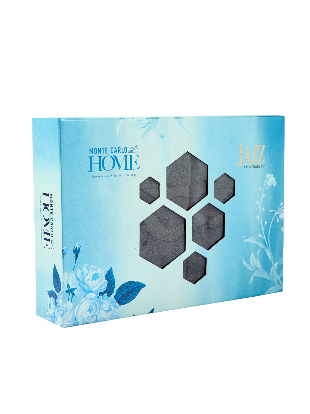Grey 100% Cotton Solid 380 GSM Bath Towel Jazz 4 Pc Set Gifting Box Pack