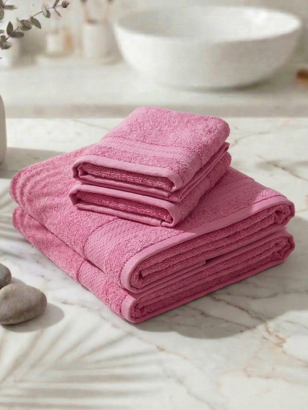 Pink 100% Cotton Solid 380 GSM Bath Towel Jazz 4 Pc Set Gifting Box Pack
